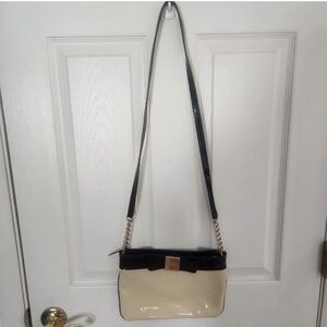 Kate Spade Patent Leather Montford Park Angelica Crossbody Bag Bow Black Cream